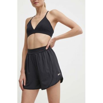 Reebok pantaloni scurți de antrenament Lux culoarea negru, neted, high waist, 100075360