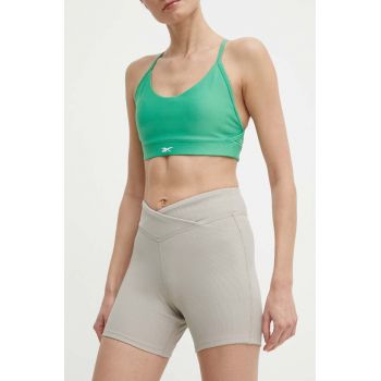 Reebok pantaloni scurți de yoga Lux Collection culoarea gri, neted, medium waist, 100076342 ieftini