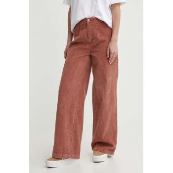 Roxy pantaloni de catifea cord Winter Around culoarea roz, drept, high waist, ERJNP03547