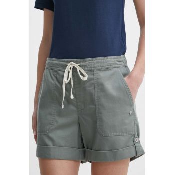 Roxy pantaloni scurti femei, culoarea verde, neted, high waist, ERJNS03495 ieftini