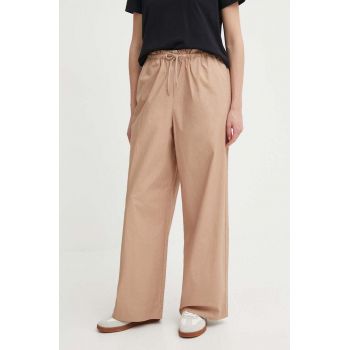 Sisley pantaloni de bumbac culoarea bej, lat, high waist