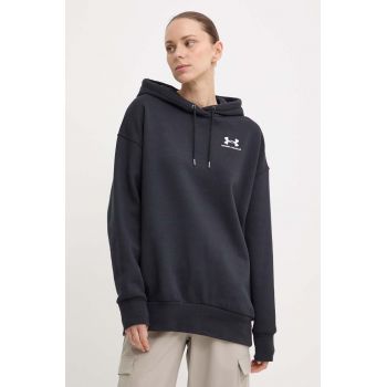 Under Armour bluza femei, culoarea negru, cu glugă, neted ieftin