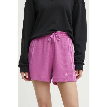 adidas Originals pantaloni scurti femei, culoarea violet, cu imprimeu, high waist, IT9718 de firma originali