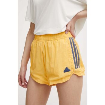 adidas pantaloni scurti TIRO femei, culoarea galben, cu imprimeu, high waist, IS0722