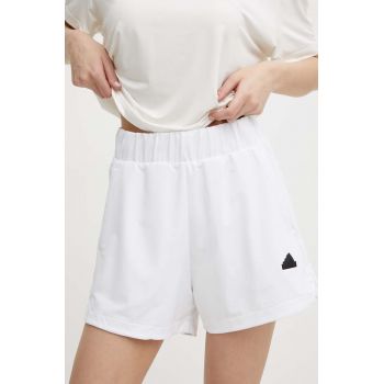 adidas pantaloni scurti Z.N.E femei, culoarea alb, cu imprimeu, high waist, IN9481 de firma originali