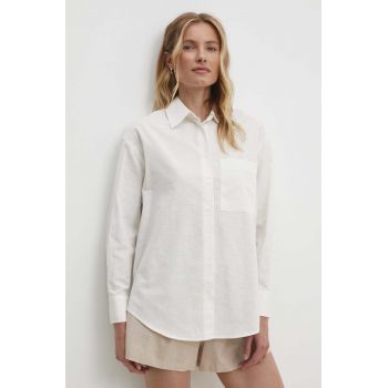 Answear Lab cămașă de in culoarea alb, cu guler clasic, relaxed ieftina