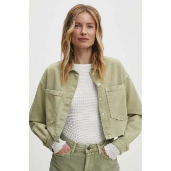 Answear Lab geacă din denim femei, culoarea verde, de tranziție