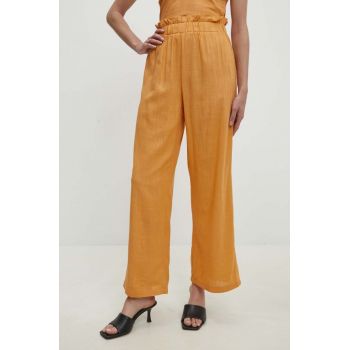 Answear Lab pantaloni din in culoarea portocaliu, drept, high waist