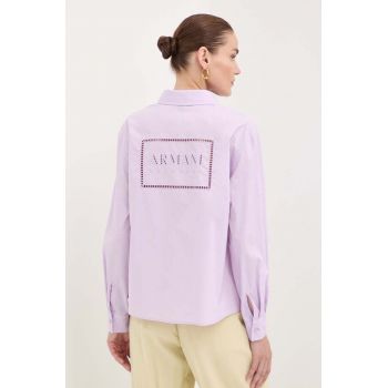 Armani Exchange camasa din bumbac femei, culoarea violet, cu guler clasic, regular, 3DYC27 YN4RZ de firma originala