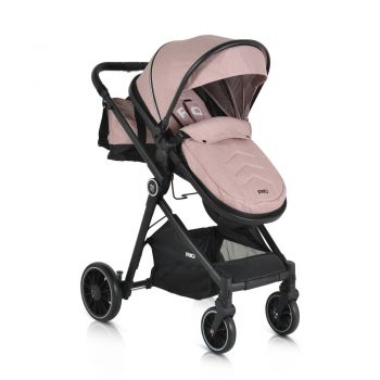 Carucior transformabil 2in1 Moni Rio Pink pana la 22 kg,Cadru din aluminiu,Spatar reglabil,Scaun reversibil,Roti din spuma EVA pivotante cu amortizor si rulment,Baldachin,cu Husa picioare,Geanta,Plasa insecte,Suport pahar