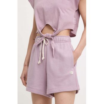 Champion pantaloni scurti femei, culoarea violet, neted, high waist, E10009 ieftini
