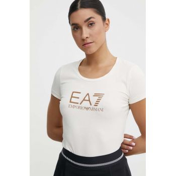 EA7 Emporio Armani tricou din bumbac femei, culoarea bej