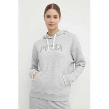 Puma bluza SQUAD femei, culoarea gri, cu glugă, melanj, 677899