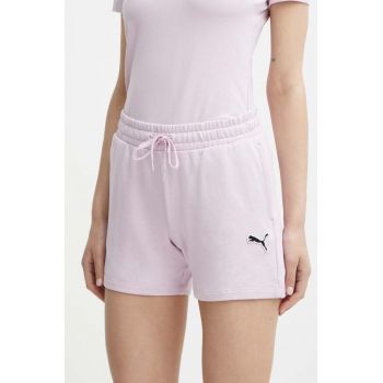 Puma pantaloni scurti din bumbac BETTER ESSENTIALS culoarea roz, neted, high waist, 680974 ieftini