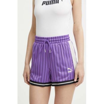 Puma pantaloni scurti T7 femei, culoarea violet, modelator, high waist, 624345 de firma originali