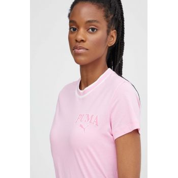 Puma tricou din bumbac SQUAD femei, culoarea roz, 677897