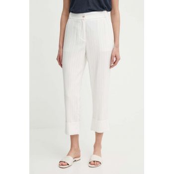 Sisley pantaloni femei, culoarea bej, drept, high waist