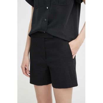 Theory pantaloni scurti din in culoarea negru, neted, high waist