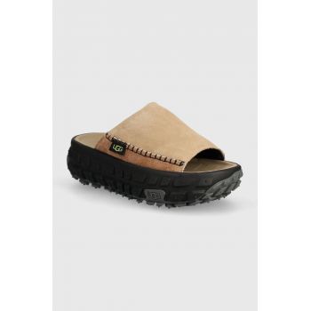 UGG papuci din piele Venture Daze Slide femei, culoarea bej, cu platforma, 1152680