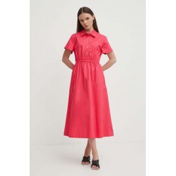 United Colors of Benetton rochie din bumbac culoarea roz, midi, evazati