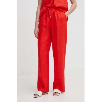 United Colors of Benetton pantaloni din in culoarea rosu, drept, high waist