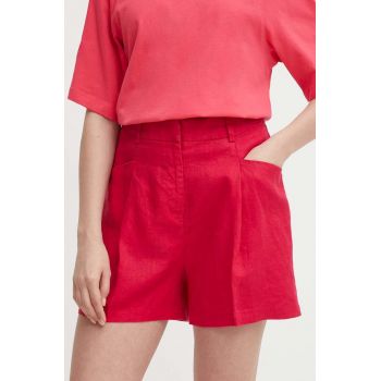 United Colors of Benetton pantaloni scurti din in culoarea roz, neted, high waist de firma originali