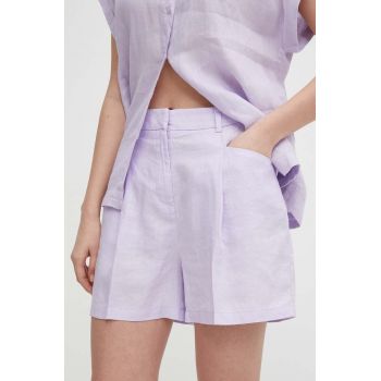 United Colors of Benetton pantaloni scurti din in culoarea violet, neted, high waist de firma originali