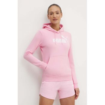 Puma bluză femei, culoarea roz, cu glugă, imprimeu, 586797 ieftin
