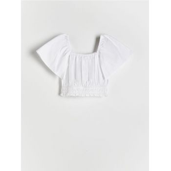 Reserved - Bluză uni, cu mâneci bufante - alb ieftina