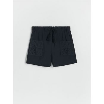 Reserved - Pantaloni scurți monocromatici din modal - negru