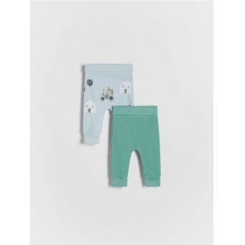 Reserved - Set de 2 perechi de pantaloni din tricot striat - albastru-pal