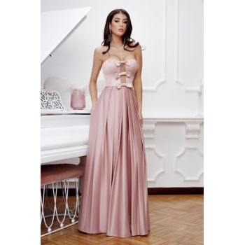 Rochie eleganta lunga din tafta roz pudra la reducere