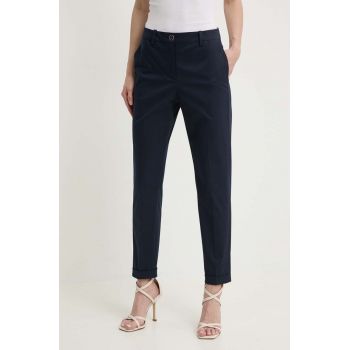 BOSS pantaloni femei, culoarea bleumarin, drept, high waist 50490057