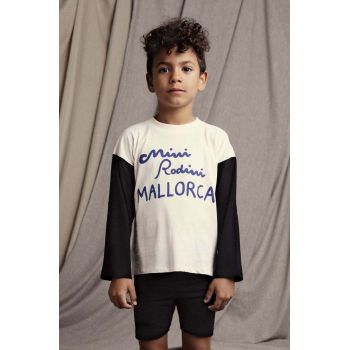 Mini Rodini longsleeve copii Mallorca culoarea alb, cu imprimeu