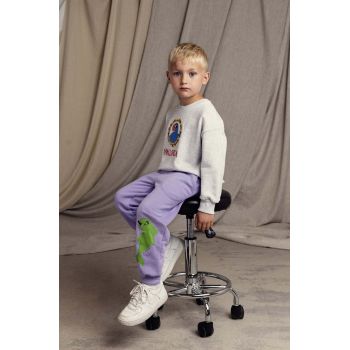 Mini Rodini pantaloni de trening din bumbac pentru copii Dolphin culoarea violet, cu imprimeu