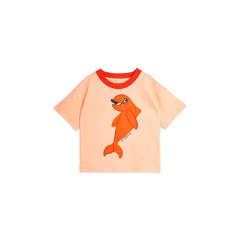 Mini Rodini tricou de bumbac pentru copii Dolphin culoarea portocaliu, cu imprimeu