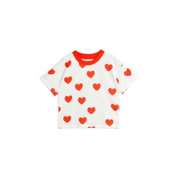 Mini Rodini tricou de bumbac pentru copii Hearts culoarea bej ieftin