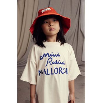 Mini Rodini tricou de bumbac pentru copii Mallorca culoarea bej, cu imprimeu