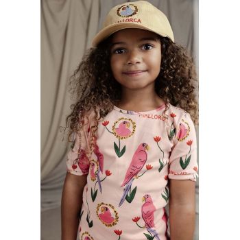 Mini Rodini tricou de bumbac pentru copii Parrots culoarea roz ieftin