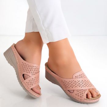 Papuci dama cu platforma Roz din Piele Ecologica Anya ieftini