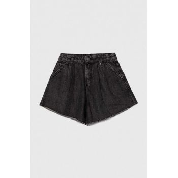 Sisley pantaloni scurti din denim pentru copii culoarea negru, neted, talie reglabila de firma originali