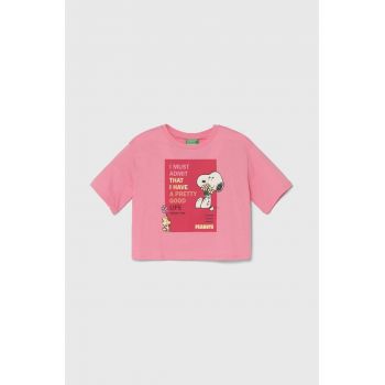 United Colors of Benetton tricou de bumbac pentru copii X Peanuts culoarea roz