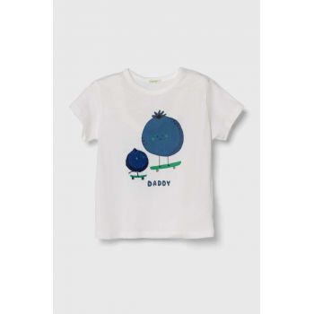 United Colors of Benetton tricou din bumbac pentru bebelusi culoarea alb, cu imprimeu