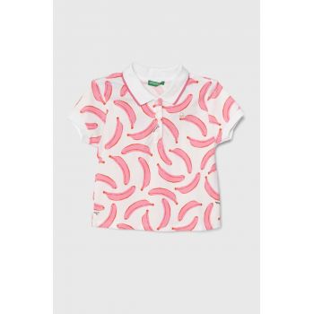United Colors of Benetton tricou polo copii culoarea roz, cu guler