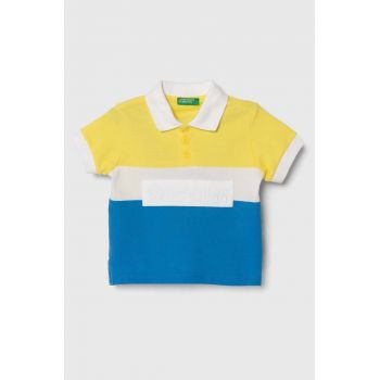 United Colors of Benetton tricouri polo din bumbac pentru copii culoarea galben, modelator