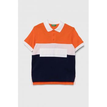 United Colors of Benetton tricouri polo din bumbac pentru copii culoarea portocaliu, modelator