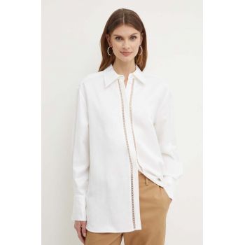 BOSS cămașă din amestec de in culoarea alb, cu guler clasic, relaxed 50514716 de firma originala