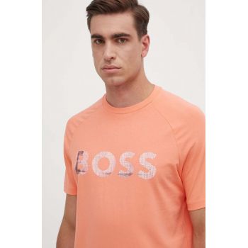 Boss Green tricou barbati, culoarea portocaliu, cu imprimeu, 50512999