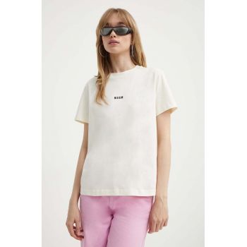 MSGM tricou din bumbac femei, culoarea bej 2000MDM500.200002