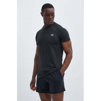 New Balance tricou de antrenament Knit culoarea negru, neted, MT41080BK ieftin